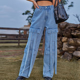 Ausgewaschene Vintage personalisierte Heavy Industry Ribbon Denim Cargohose Freizeithose
